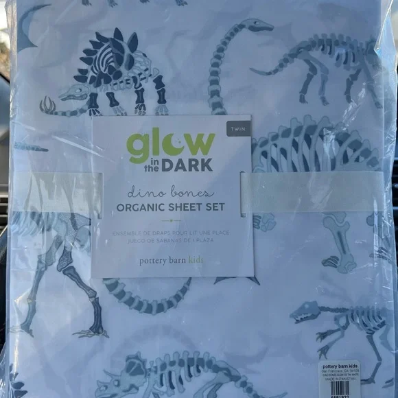 Pottery Barn Kids Blue Dino Bones Organic Sheet Set - Picture 1 of 7